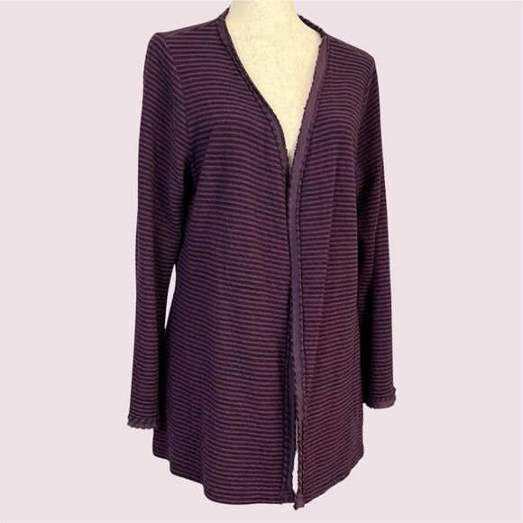 Cut Loose Open Front Long Cardigan Size M Pockets Fringe Stripe Textured Duster - Picture 15 of 15